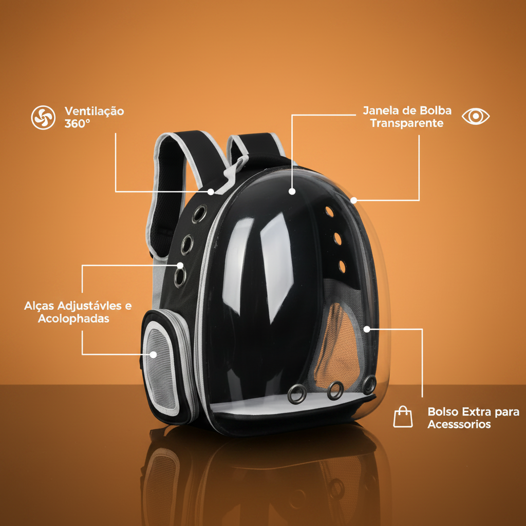 Infográfico – Mochila Preta – Fundo Laranja