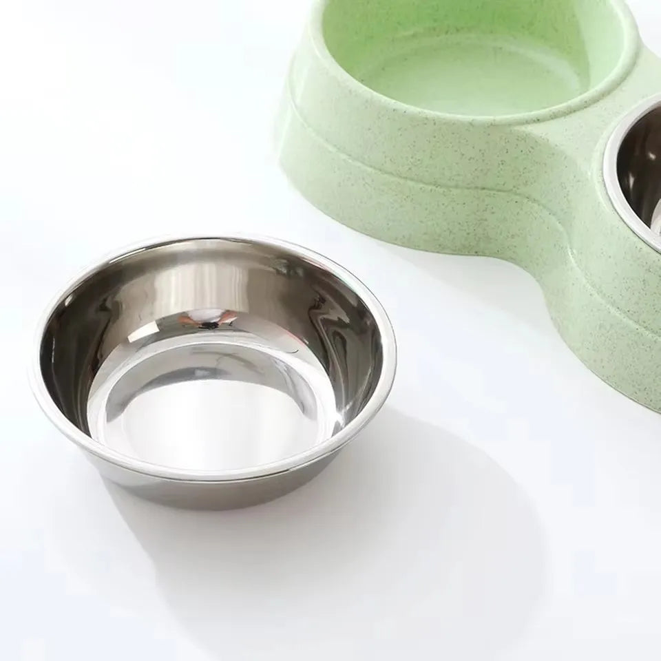 Comedouro Duplo para Pets — Tigelas de Aço Inox com Base Antiderrapante