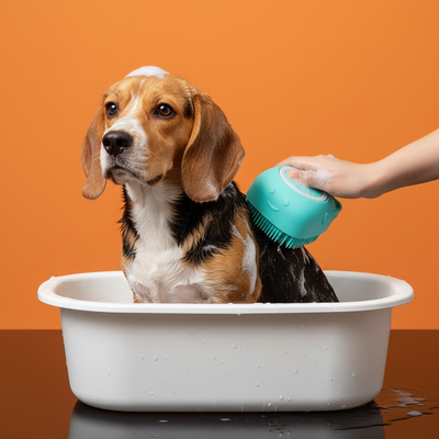 Escova de Banho Pet com Dispensador de Shampoo — Silicone Macio para Cães e Gatos