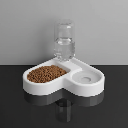 Comedouro duplo branco com bebedouro automático