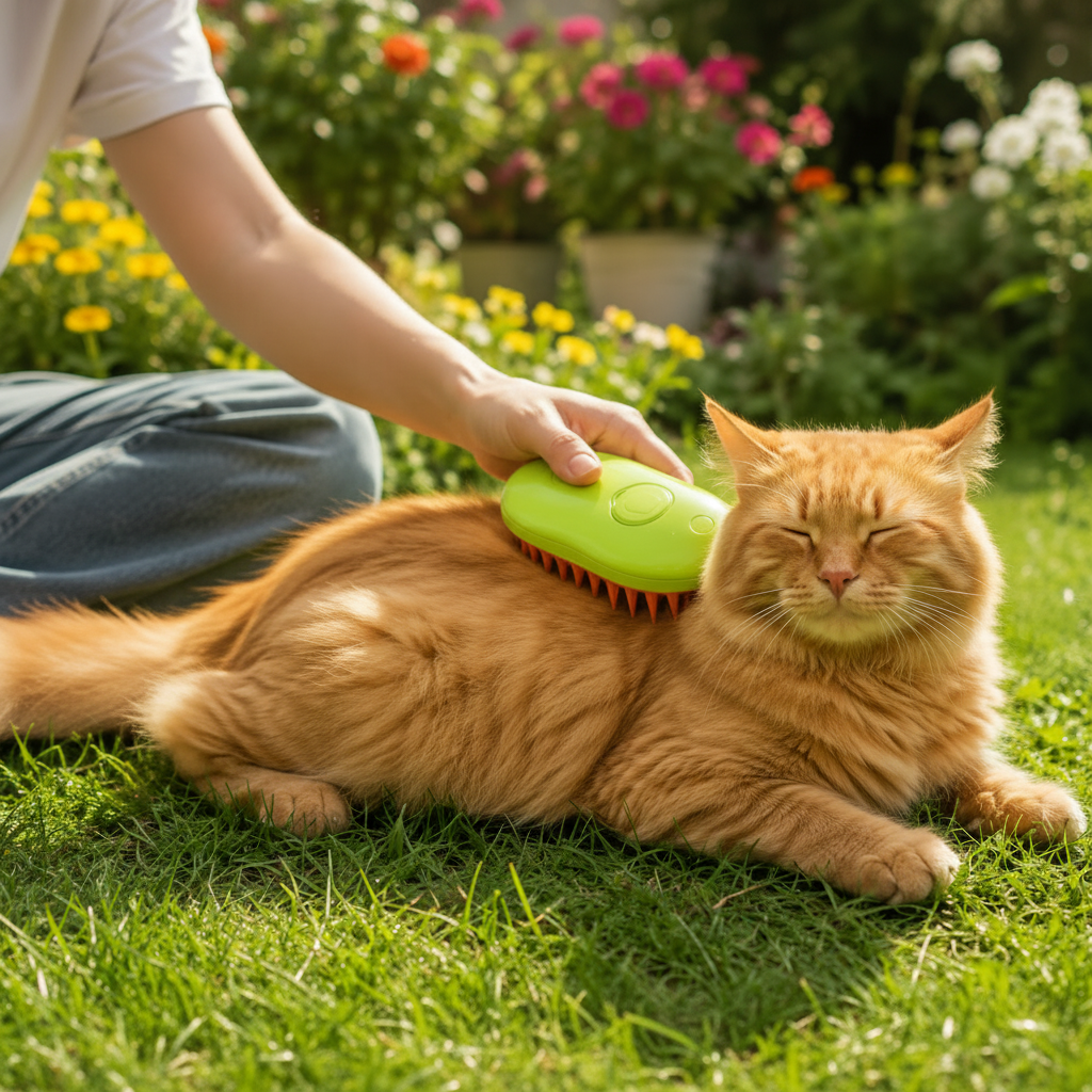 Escova para gatos em jardim