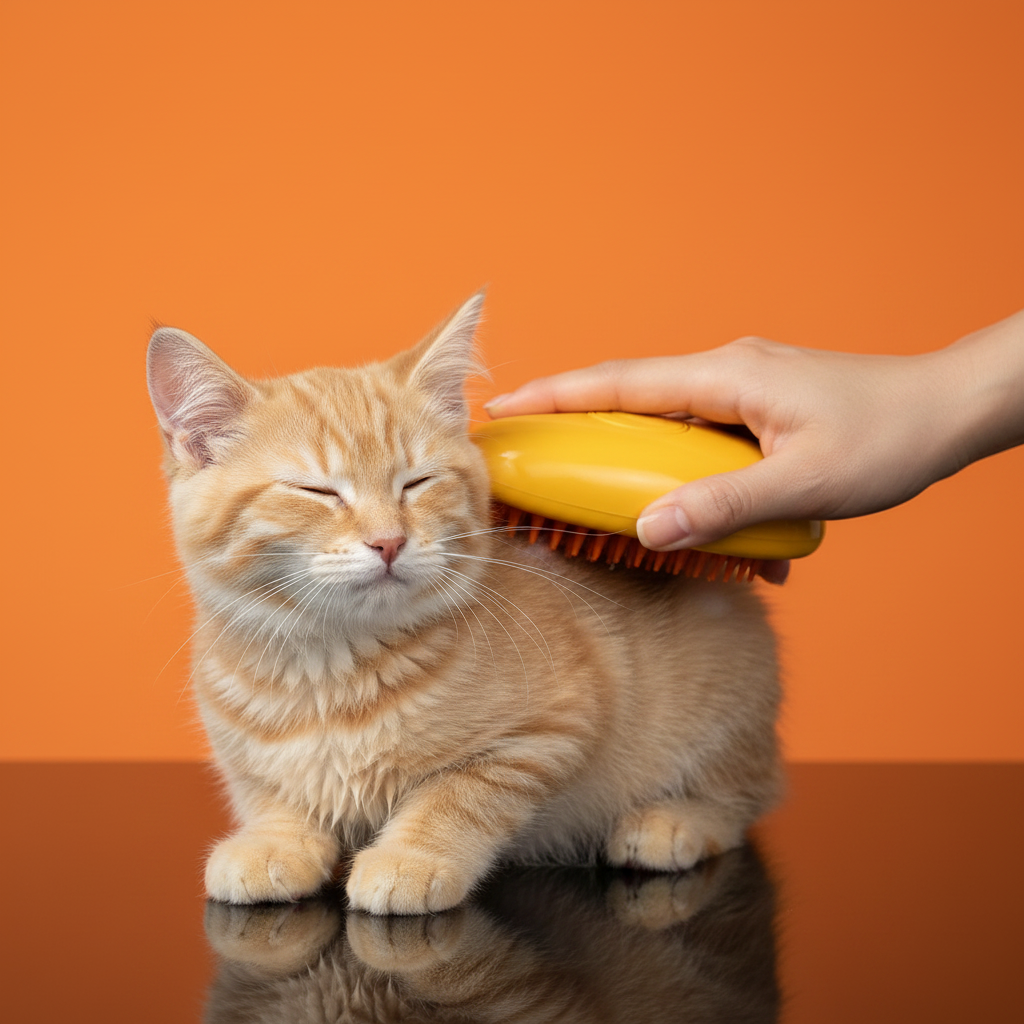Gato com escova amarela e laranja