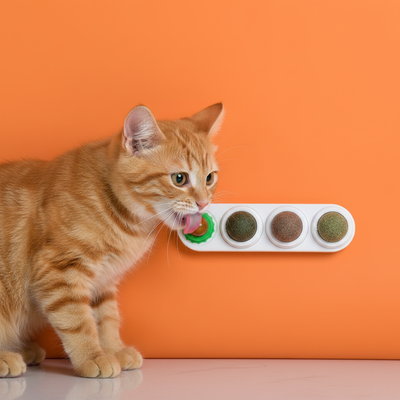 Suporte de Catnip 4 em 1 para Gatos — Bolas Giratórias Fixadas na Parede