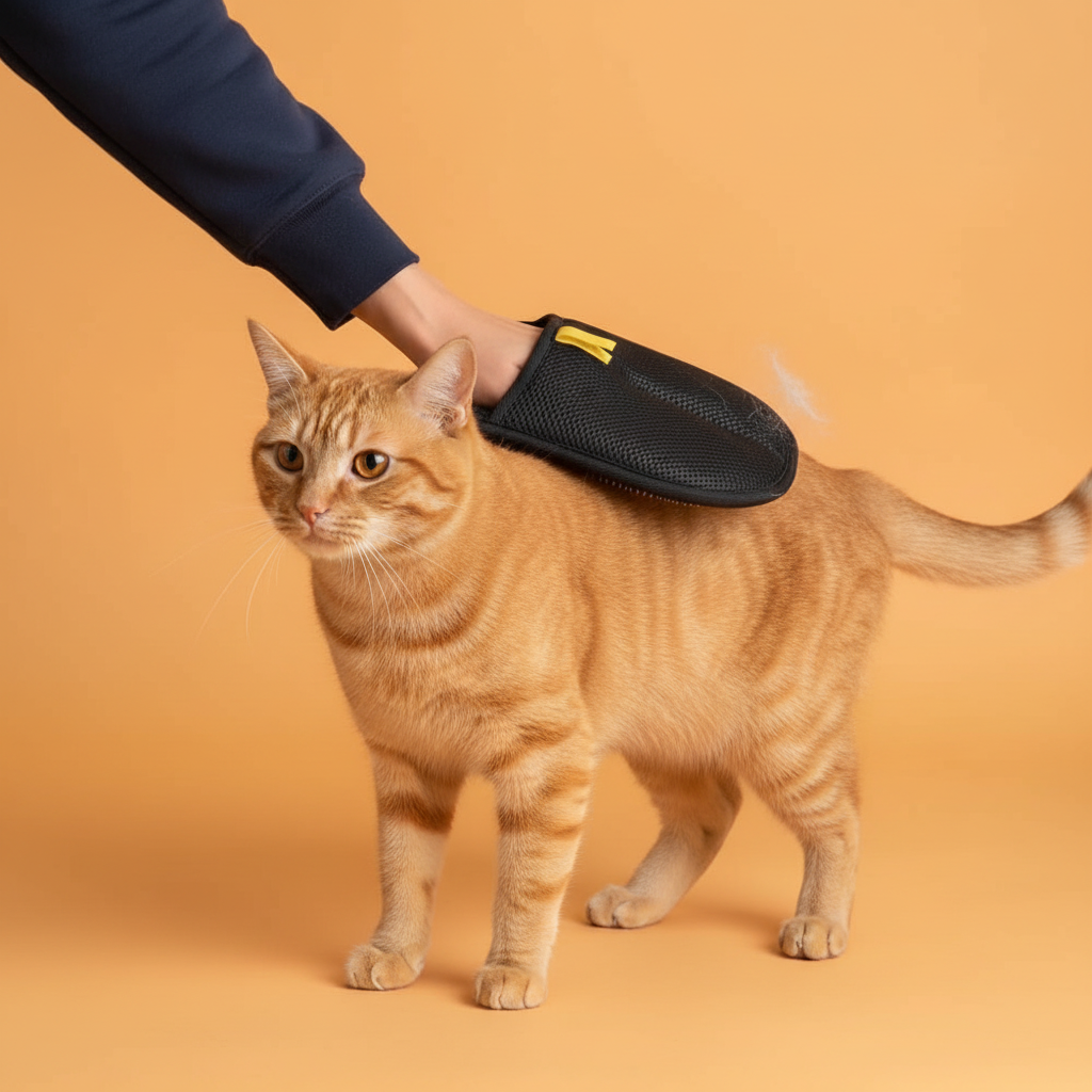 Gato fondo naranja con producto correcto