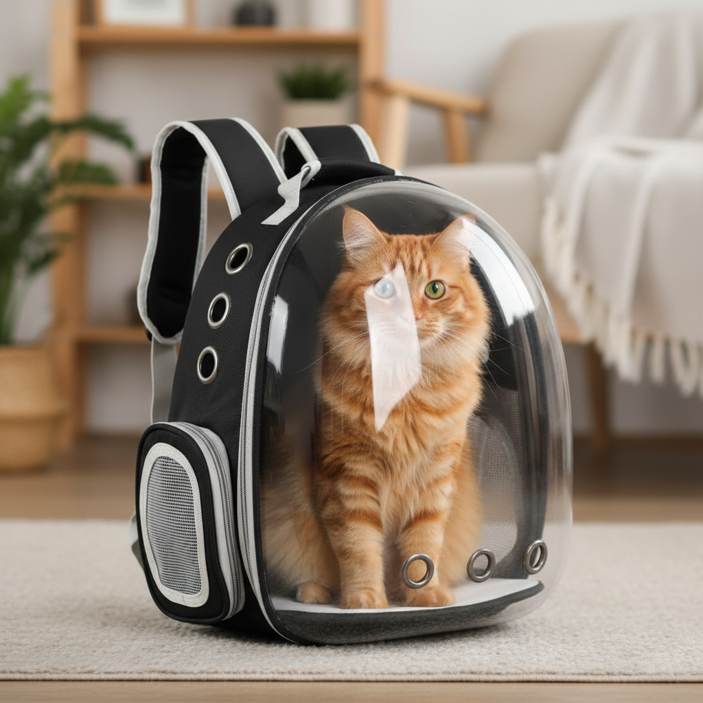 Gato Laranja na Mochila Preta – Referência Correta