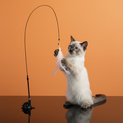 Vara Interativa com Pena para Gatos — Haste Flexível com Ventosa