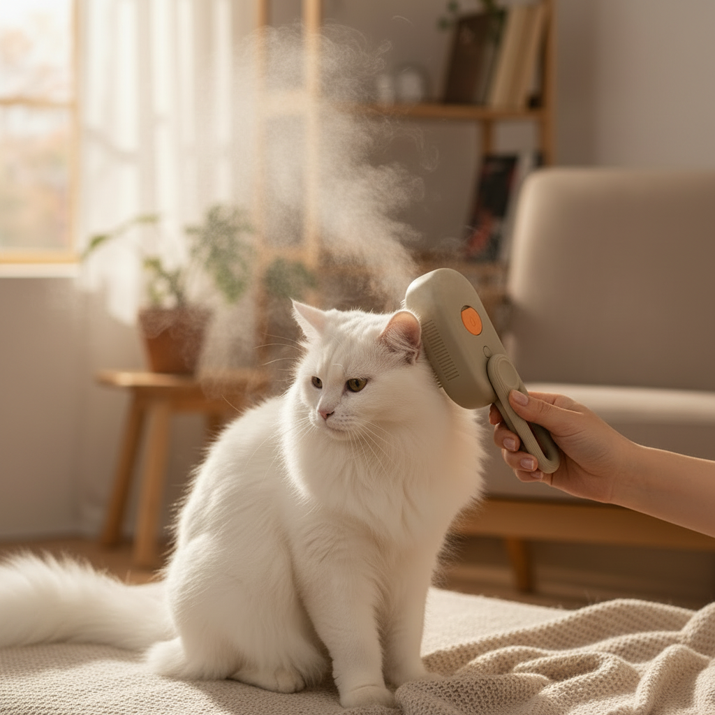 Lifestyle 1:1 — Escova a Vapor com Gato Branco