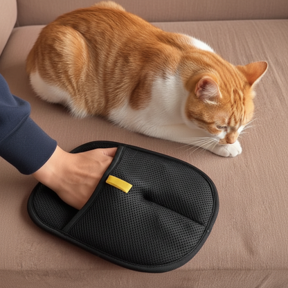 Luva no sofá com gato